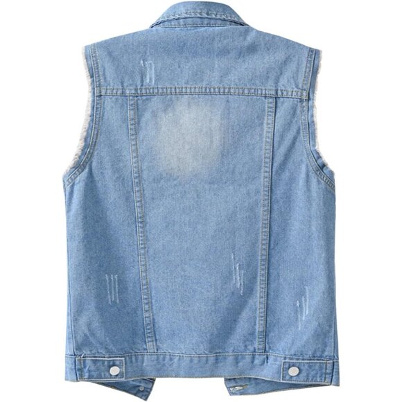 Women's Denim Vest Cotton Polyester Slim Fit Sleeveless Casual Jacket - Picture 2 of 5